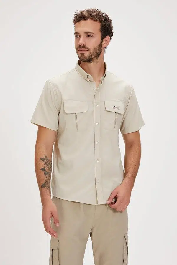 Bad Bear Fernardo 24.01.30.004BJ Bej Baskılı Kısa Kollu Erkek Gömlek
