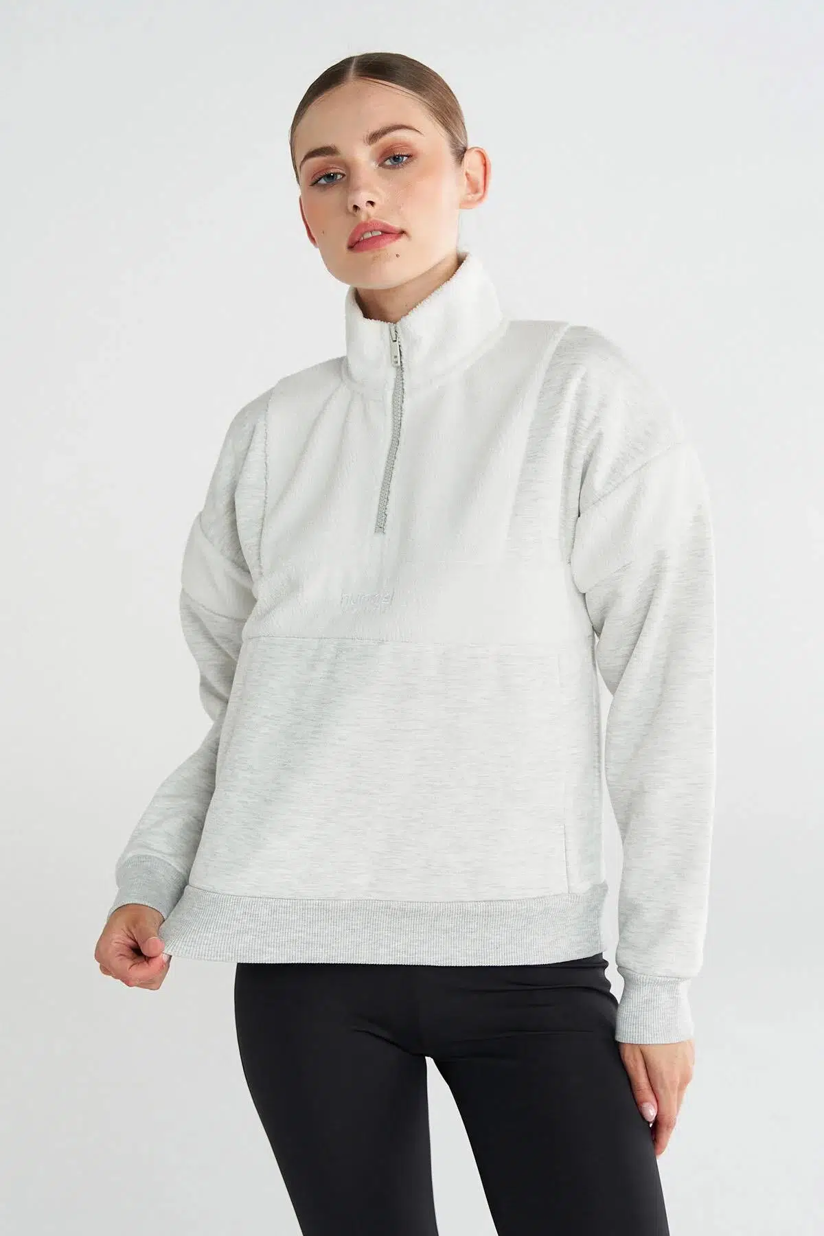 hummel Adur Zip Neck Sweatshirt Gri Kadın Fermuarlı Sweatshirt