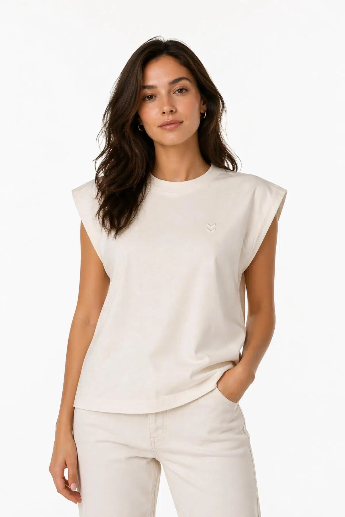 hummel Remiendo S/S 912323-9157 Krem kadın T-shirt
