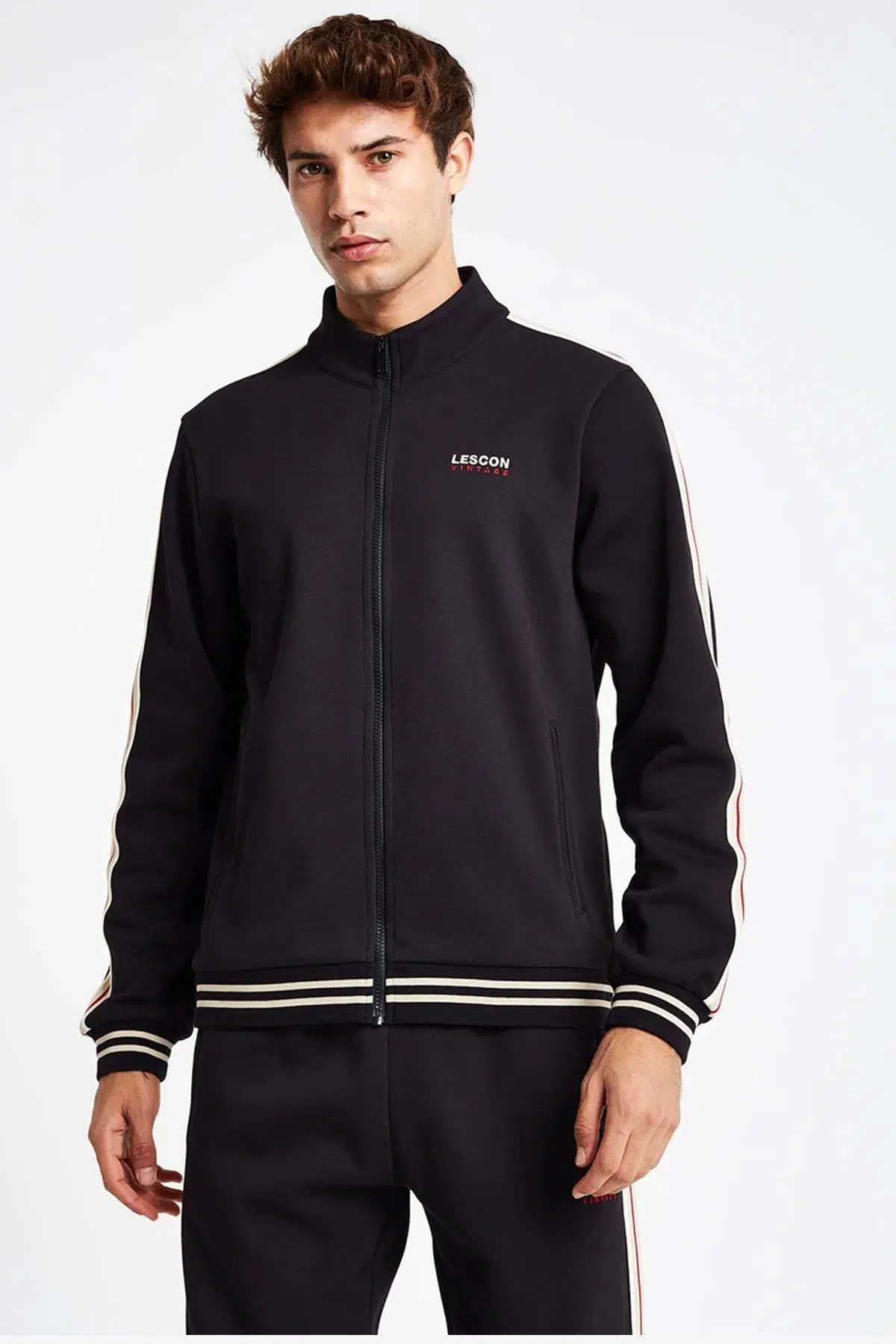 Lescon 24NTEV001119-633 Siyah Erkek Fermuarlı Sweatshirt